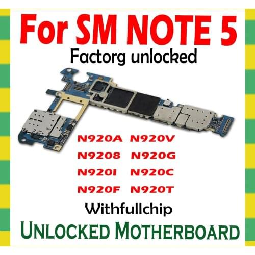 Original Unlocked Motherboard For Samsung Galaxy Note 5 N9208 N920G N920I N920C N920F N920T N920A N920V Full Chips Logic Board