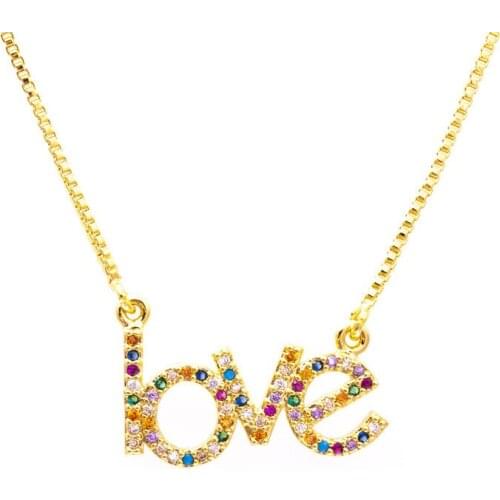 Rainbow Zircon Necklace Beautiful Charm English Letter LOVE Pendant With Colored Zircon Necklace Female Jewelry Accessories