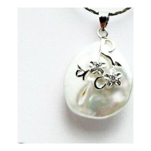 Trendy 20mm Oval White Natural Pearl Pendant Necklace for Women Jewelry pen110 AAAAAA Free shipping