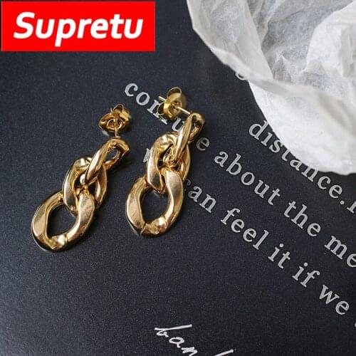 Punk Thick Cuba Chain Studs Earrings Women Gold Gothic Hoops Earring Female Jewelry Luxurious Bijoux Accessories 2020 Gifts New