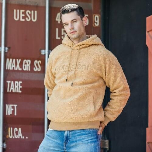 Mens Fuzzy Sherpa Pullover Hoodie Sweatshirts Long Sleeve Sport Front Pocket Fall Outwear Winter Hooded