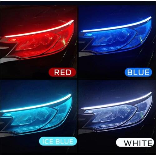 2pcs LED DRL Car Daytime Running Light Flexible Waterproof Strip Auto Headlights White Turn Signal Yellow Brake Flow Lights 12V