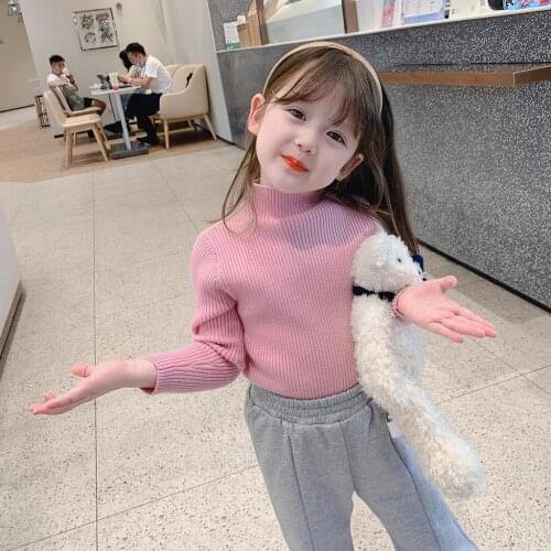 Spring and autumn girls sweater pullover children boys baby bottoming shirt long-sleeved warm clothes tops wool P4371