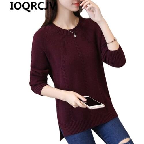 2019 Autumn Sweater Women Knitted Sweater Long Sleeve Pullover O-Neck Casual Split Sweater Loose Female Jumper Pull Femme R597