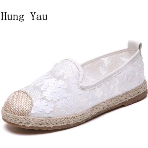 Women Flat Shoes 2019 Summer Fashion Bling Casual Shallow Slip On Round Toe Breathable Comfortable Walking Loafers