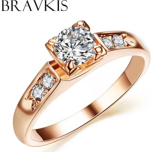 BRAVKIS vintage gold color engagement wedding bands rings for women CZ stone promise rings anillos bague moda jewelry BJR0006