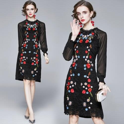 ZUOMAN Women Luxury Embroidery Lace Dress Festa High Quality Elegant Cocktail Party Robe Femme Vintage Designer Black Vestidos