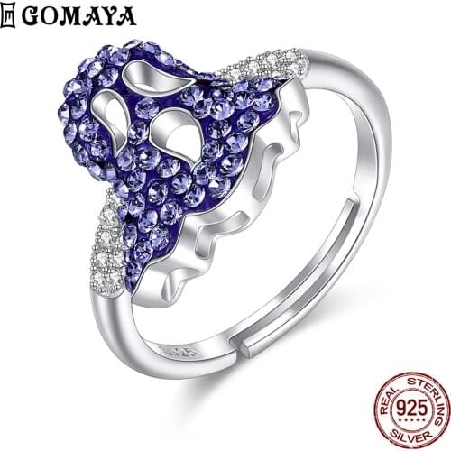 GOMAYA 925 Sterling Silver Romantic Crystal Ghost Retro Stacked Ring New Design Adjustable Fine Jewelry For Girlfriend Gift