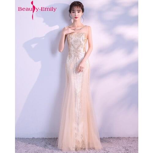 Beauty Emily O-Neck Beads Bodice Backless A Line Long Evening Dresses 2018 Party Vestido De Festa Fast Shipping Prom Dresses