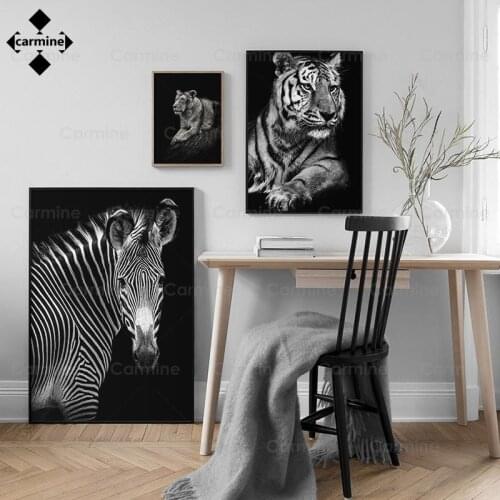 Animal Wall Art Lion Tiger Zebra Poster and Print Black and White Canvas Painting Nordic Picture for Living Room Home Decoration