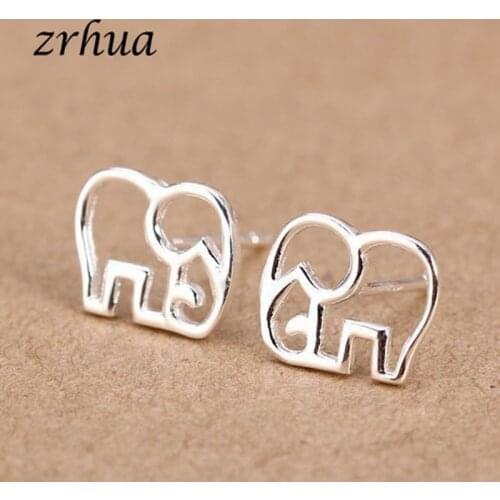 ZRHUA Girls Elephant Stud Earring Cute Silver Color Jewelry For Women Girls Pendientes Mujer Christmas Gifts