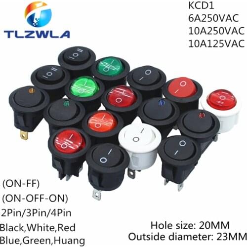 10pcs ON/OFF Round Rocker Switch LED illuminated Car Dashboard Dash Boat Van 12V 24V / 6A 250V / 10A 125V 2/3/4PIN Switch 20MM