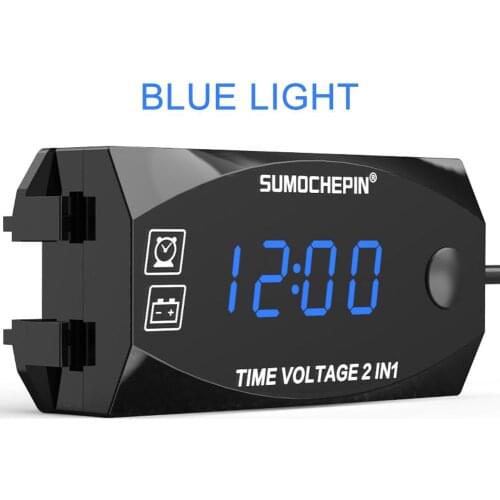 6V-30V 2-in-1 Voltmeter For Motorcycle Electric Vehicle Time Clock Multi-function With Digital Display Time Clock Multi-function