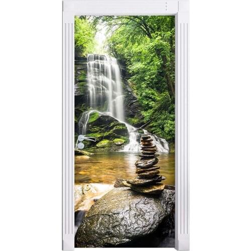 3D Door Mural Waterfall Stones Door Sticker Wallpaper Wall Print Decal Wall Deco Wall Mural Photo self adhesive door wrap
