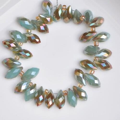 95pcs Crystal Teardrop Faceted Glass Beads 6x12mm Blue Copper Briolette, For Jewelry Making DIY Accessories (#HS06-04)