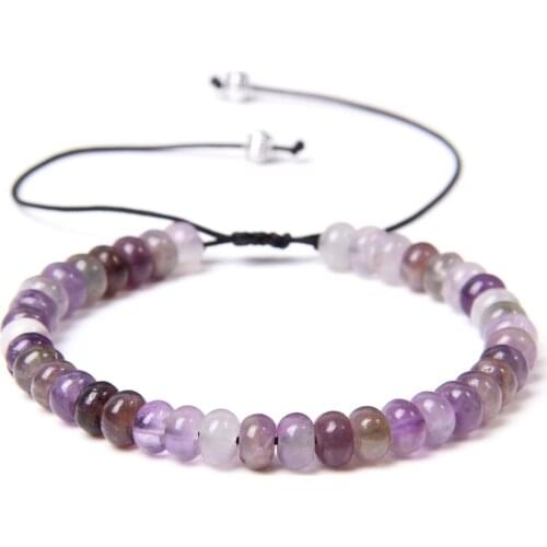 Natural Amethys Bracelets Men Adjustable Energy Purple Quartz Rondelle Beads Bracelet Polished Abacus Stone Bangle Women Jewelry