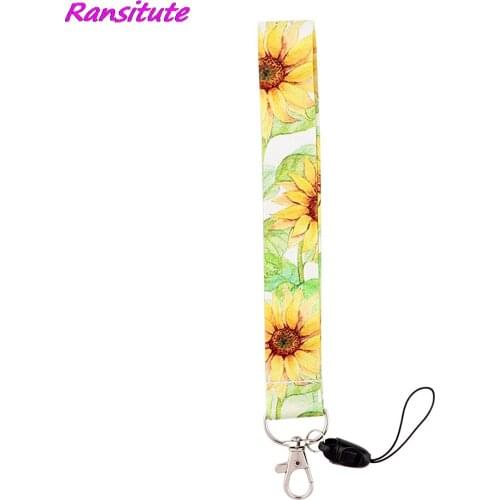 R2037 Sunflower Painting Art Key Chain Short Personality Lanyard Neck Strap For Phone Keys ID Card Creative Lanyards