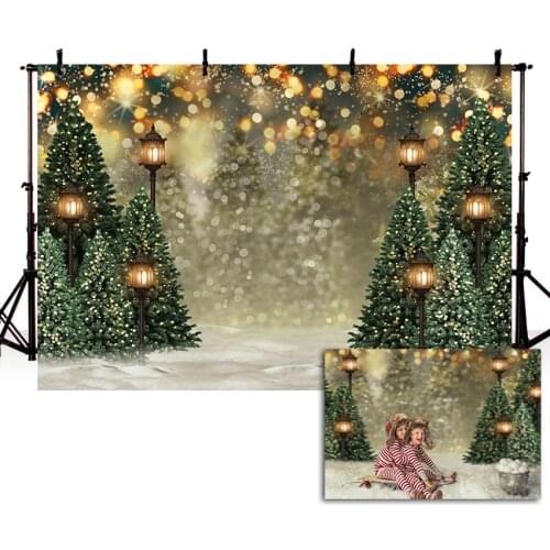 Mehofond Christmas Tree Backdrop Gold Glitter Light Snowflake Forest Portrait Photography Background for Photo Studio Decoration