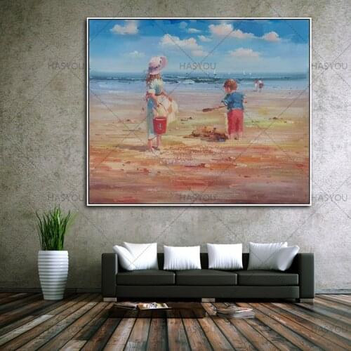 Fashion wall art canvas handpainted oil painting beach sky canvas Painting wall picture for Living Room christmas decoration