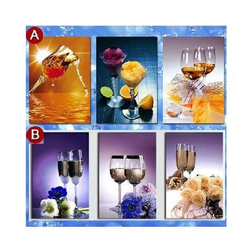 3pcs/set Needlework DIY Cross stitch,Sets For Embroidery kits, fruit wine glasses flower pattern Cross-Stitch decorate painting