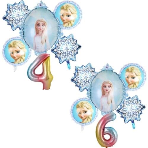 6pcs Balloons Set Birthday Party Decorations Elsa Princess Frozen 2 Aluminum Foil Number Balloons Baby Shower Girls Gifts