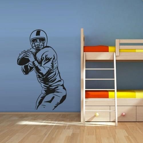 Football Player Wall Stickers America Soccer Rugby Sport Helmet Man Ball Wall Art Decals For Kids Room Boy Bedroom Mural JW174