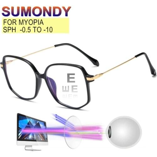 Prescription Glasses Myopia -0.5 to -10 Women Men Oversized Anti Blue Ray Short Sighted Spectacles Diopter 1.56 1.61 1.67 UF138