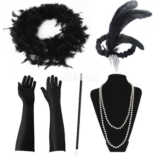 Women' Sexy Open Back Skirt Gatsby Cocktail Party Fringed Flapper Costume Dress accessories