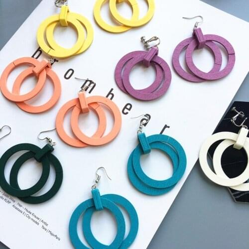 Personality Wooded Circle Drop Earrings Summer Holiday Geometric earring for women girls Big Size Party Jewelry Wholesale