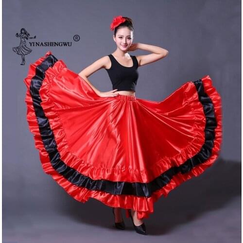 Plus Size Lady Spanish Flamenco Skirt Dance Costumes Clothing for Women Red Black Spanish Bullfight Festival Belly Dance Wear