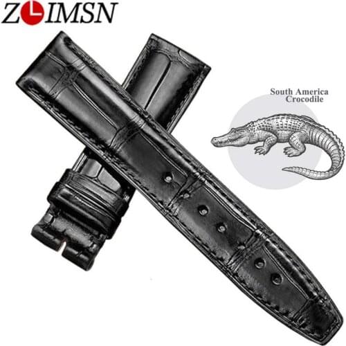 ZLIMSN Black Alligator Leather Watch Band Strap Men Women Luxury Crocodile Leather Watchband 12mm-26mm Can be Customized Size
