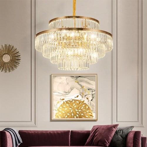 Luxury Gold Round Double Wedding Hall Living Room Kronleuchter Post Modern k9 crystal Chandelier Pendant Light for Home