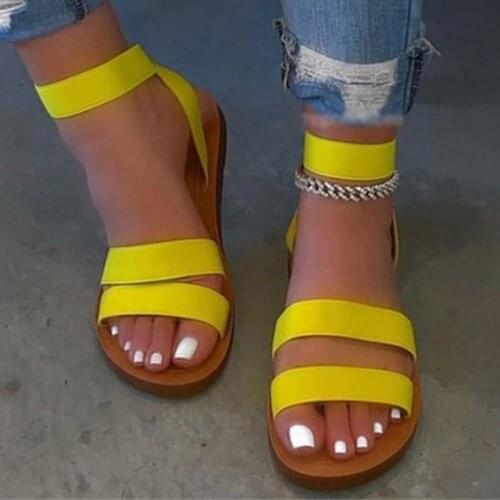 2021 Woman Sandals Summer New Womens Shoes Flats Sandals Female Fashion Open Toe Solid Color Casual Comfortable Plus Size 42