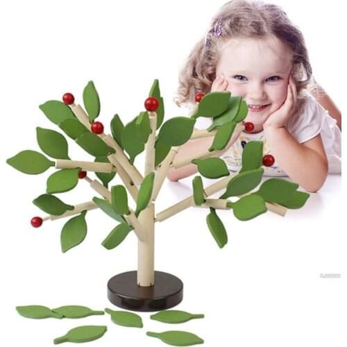 Assembled Tree Wood Green Leaves Building Montessori Materials Wooden Toy Early Educational Learning Toys for Children Kids Gift