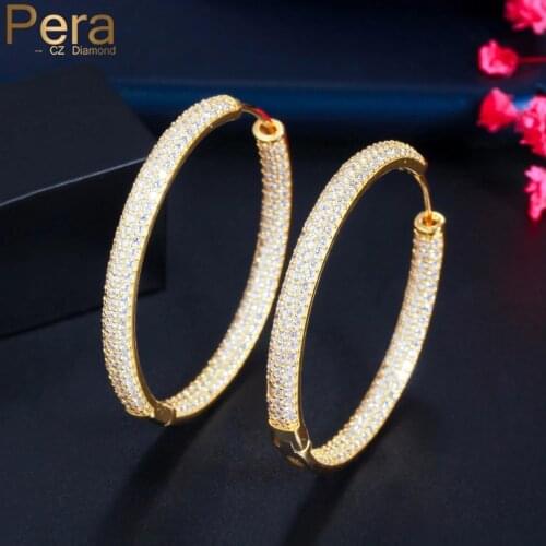 Pera Luxury Yellow Gold Large Round Shape CZ Zircon Loop Hoop Earrings for Women Rock Party Jewelry Gift Boucles d'oreilles E693