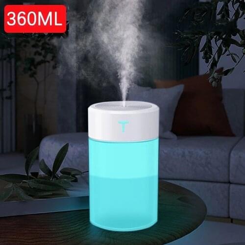 Mini Ultrasonic Air Humidifier 360ML Mute Aroma Essential Oil Diffuser For Home Car USB Fogger Mist Maker with LED Night Lamp
