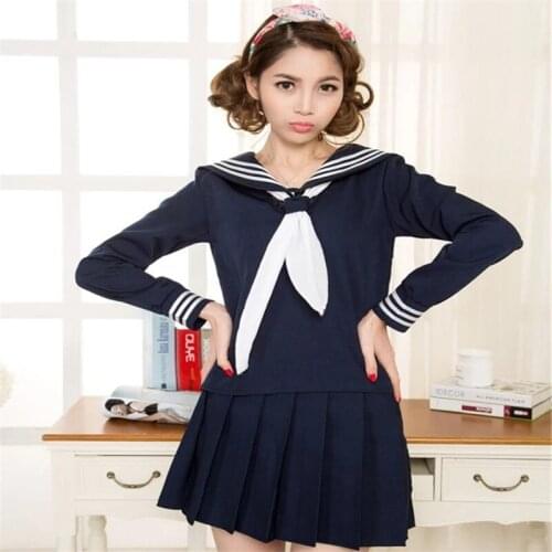 Japanese School Navy Sailor Uniform T-shirt + Skirts Scarf Student Class Navy Sailor School Uniforms For Cosplay Girls Suit