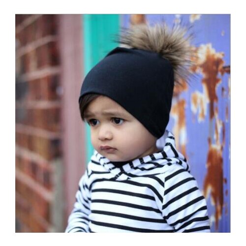 ON SALE 1pcs 2017 Beanie Hats Imitation Raccoon Fur Top Fitted Kids Accessories Baby Hats Caps Knitted Hats For Children