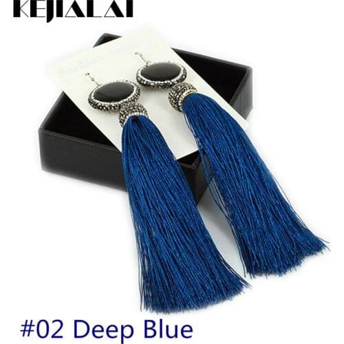 KEJIALAI Brand Tassel Earrings Women Fashion Silk Bohemian Drop Dangle Long Earrings Silk Fabric Ethnic Vintage Womens Earrings