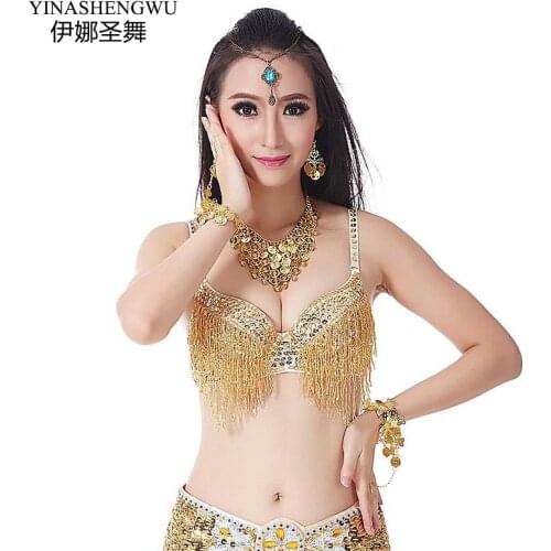 Women Belly Dance Costumes Sexy Sequins Beads Belly Dance Tassel Senior Belly Dance Bra Tops