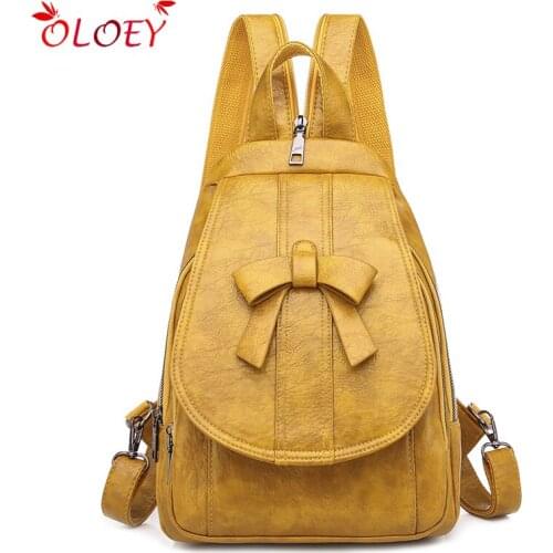 Women Backpack Oil Wax Leather Multi-function Bow Female Chest Shoulder Bag Lady Travel Bagpack Mochila for Teenage Girl Backbag