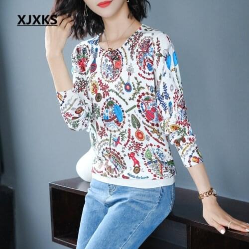 XJXKS Round neck long sleeve casual women printed sweater 2020 autumn winter new women wool knitted sweater pullover