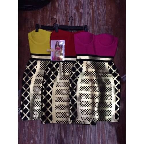 Sexy fashion women wholesale red hot pink purple yellow and gold strapless bandage dress dropshipping 1 piece