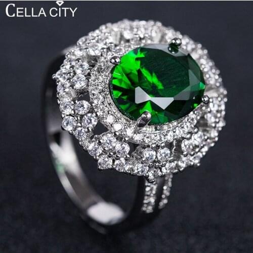Cellacity Luxury Silver 925 Ring For Women With Round Emerald Gemstones AAA Zircon Silver Fine Jewelry Female Anniversary Gift