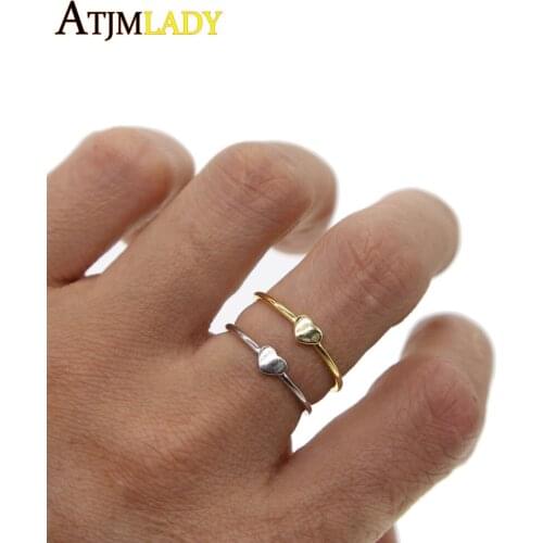 Real 925 Sterling Silver Heart Rings For Women Oper Adjust heart Ring Simple Cute Pure Girls Jewelry Finger Toe Anillos Bague