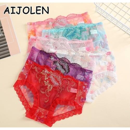 AIJOLEN Sexy Lace Embroidered Panties Flower Stitching Ladies Underwear Comfortable White Black Panties Briefs