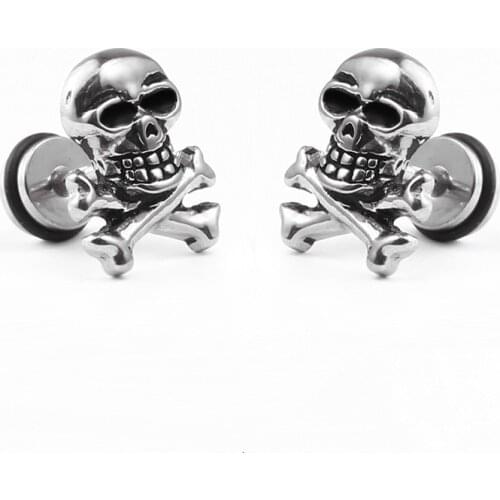 Stainless Steel Skeleton Head Punk Stud Earrings Unisex Horror Skull Piercing Ear Nail Statement Earrings Hiphop Jewelry 1pcs