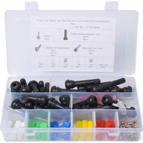 107pcs Shorty BRASS TR412/TR413/TR414/TR418 Core Valve Stems with Tyre Valve Core Remover Removal Tool