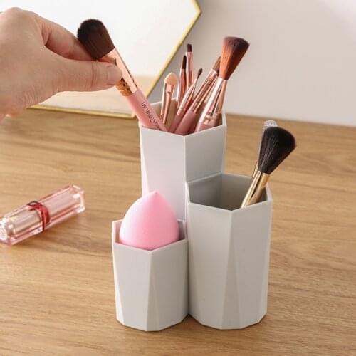 3 Lattices Cosmetic Make-up Brush Storage Box Table Organizer Makeup Nail Polish Cosmetic Holder Make Up Tools Pen Holder Rack