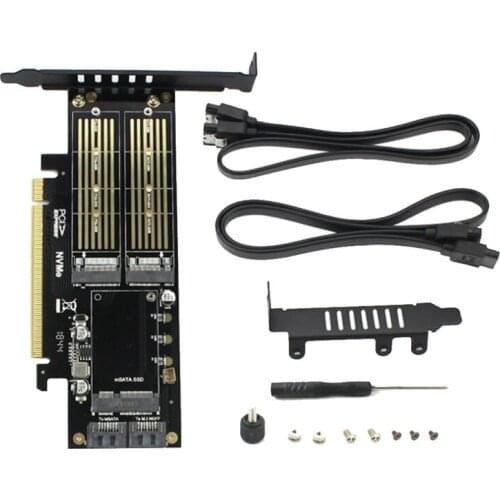 3 in 1 NGFF and MSATA SSD Adapter Card M.2 NVME to PCIe 16X/M.2 SATA SSD to SATA III/MSATA to SATA Converter